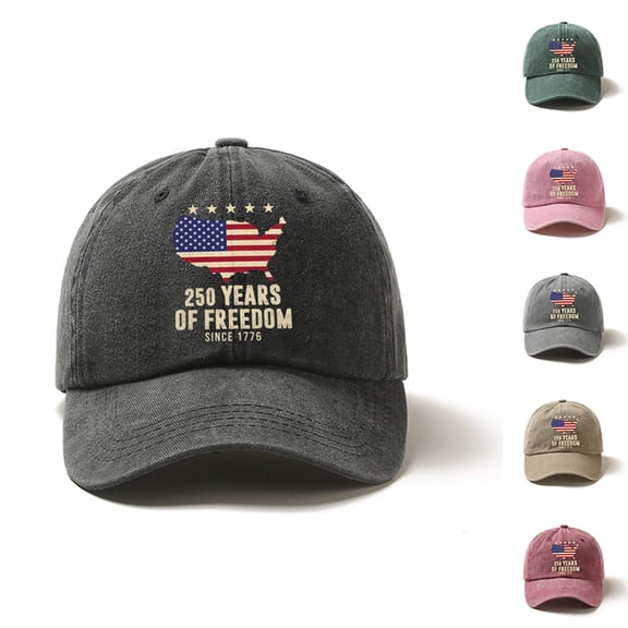 KANG Fashion Sun Hats for Women, 4th of July Outfits, USA 250th Anniversary Washed Baseball Cap, Vintage 100% Cotton Soft Brim Sun Visor Hat for Holiday Outdoor Wear Black