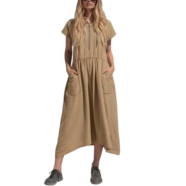 hooded short sleeve maxi dress Black Cotton Hooded Maxi Dress, Oversized Hood, Pockets