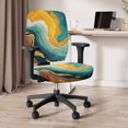 thumbnail image 3 of SCRAWLGOD Marble Print Golden Cyan 2 PCS Comfy Office Chair Slipcover Stretchy Computer Desk Chair Seat Covers Easy to Install Anti-Dust High Back Chair Covers, 3 of 7