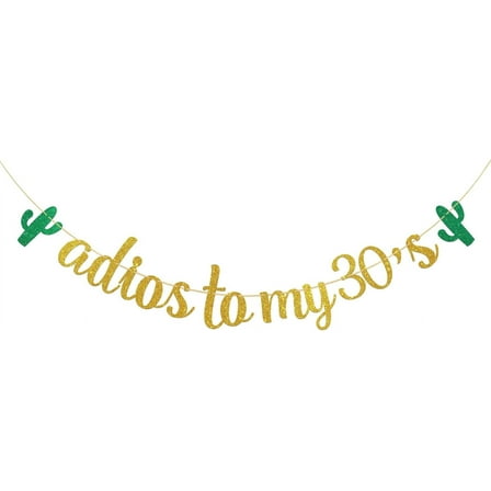 Adios to My 30's Banner - Mexican Gold Glitter 39th,40th Birthday Party Decoration for Women, Men - Mexican Fiesta Theme Birthday Party Supplies