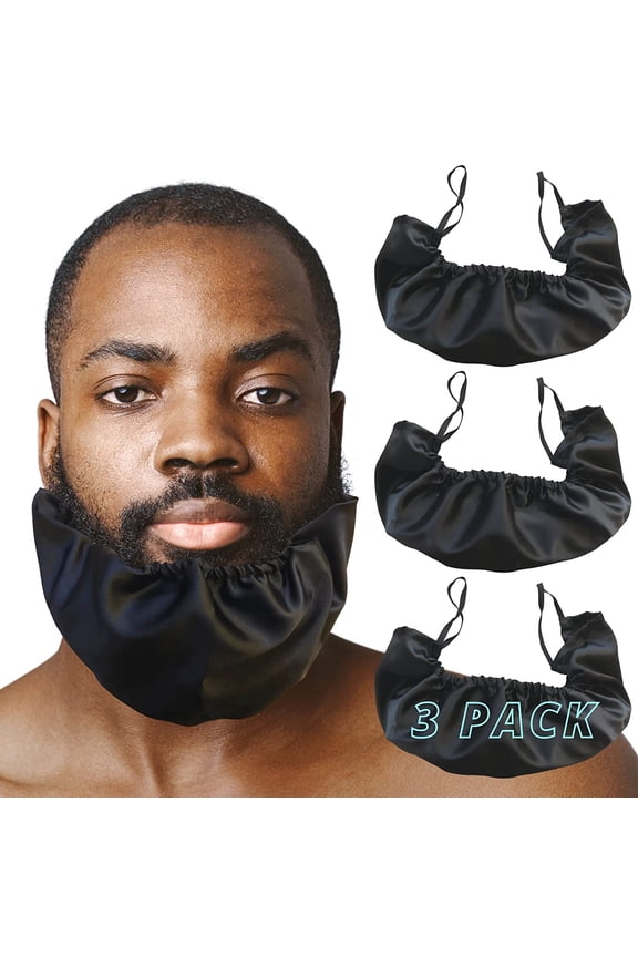 3 Pieces Beard Bandana Beard Covers Adjustable Facial Hair Apron Guard Bonnet Mens Bedtime Bib Cap (Black)