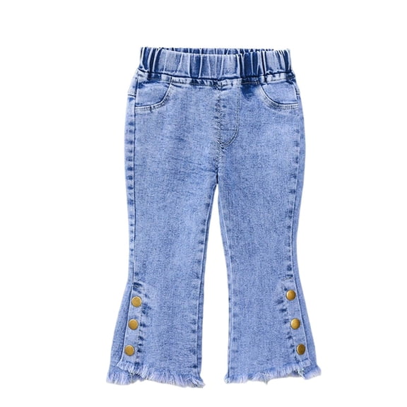 Girls Jeans Kids Flare Jeans Light Blue Elastic Waist Pull On Bootcut Pants with Frayed Hem for Kids 1-6 Years,Size 2-3 T