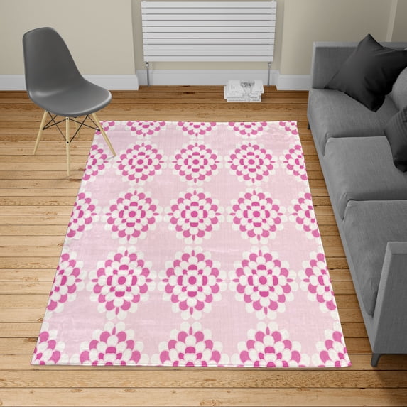 Floral Turkish Area Rug, Abstract Horizontal Lines Geometric Bold Thin Stripes Ocean Themed Illustration, Soft Carpet for Living Room Decor with Distressed Look, 4' X 5.7', Pastel Pink, by Ambesonne