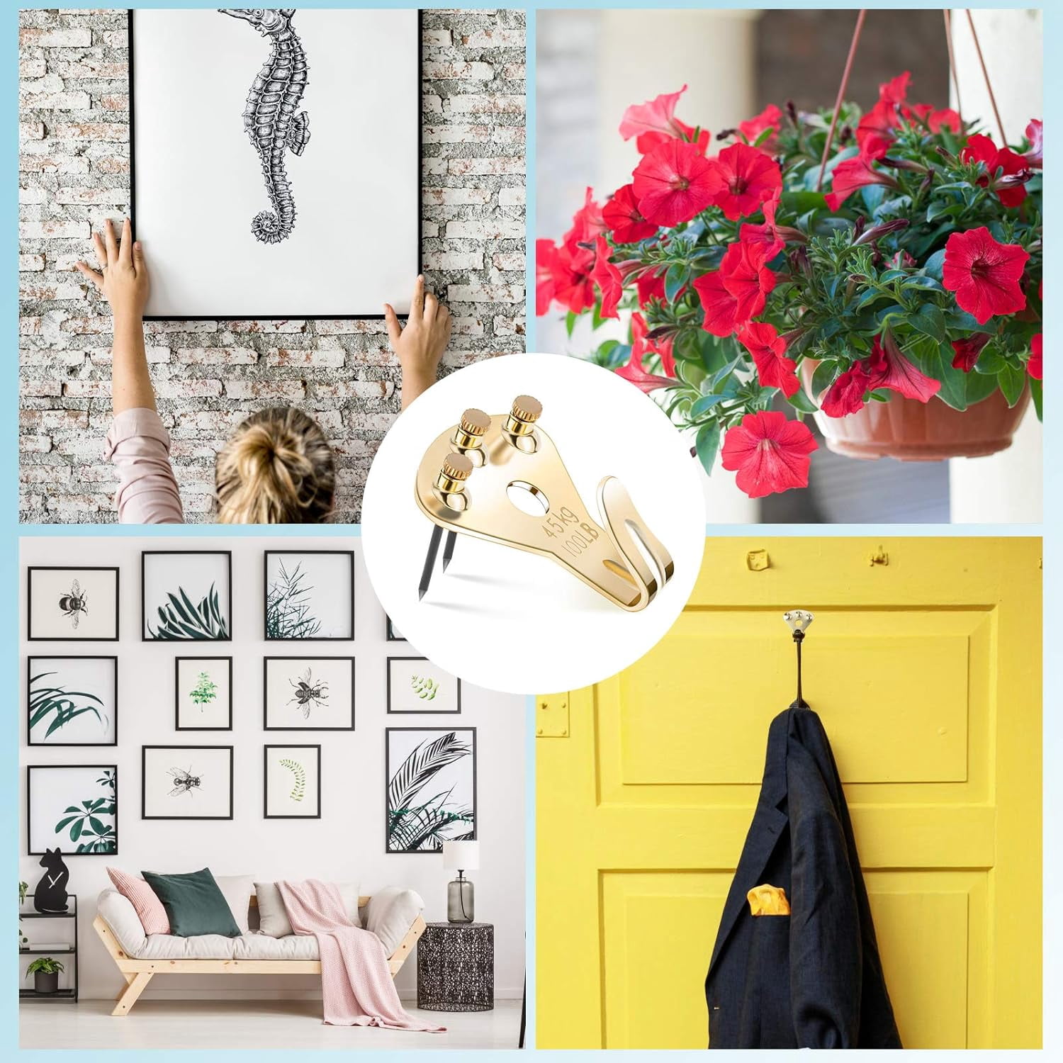 Heavy Duty Picture Hangers with Nails, Professional Picture Hanging Hooks, Premium Hanging Hardware for Clock, Mirror, House Decoration