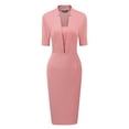 thumbnail image 1 of Vestido ajustado de mujer Inspire Chic con escote en V y mangas cortas, vestido midi bodycon para el trabajo en gris y rosa, talla S, 1 of 6