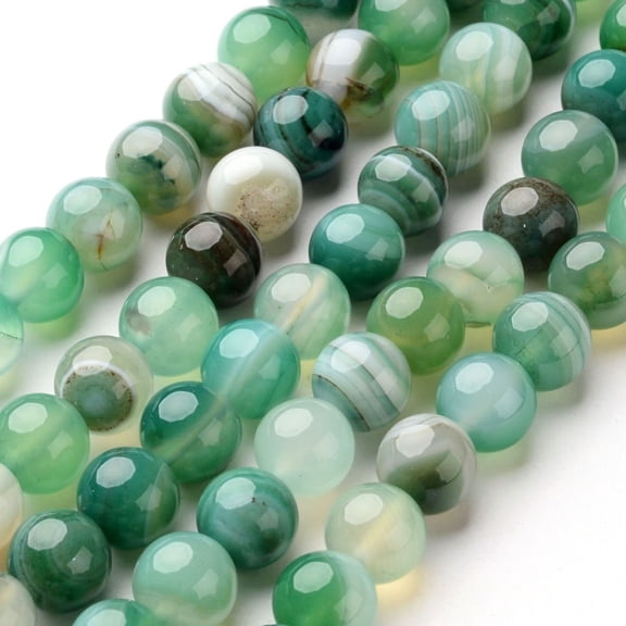 1 Strand Natural Striped Agate/Banded Agate Beads Strands Round Dyed & Heated Sea Green 8mm Hole: 1mm 48pcs/strand 14.1 inch