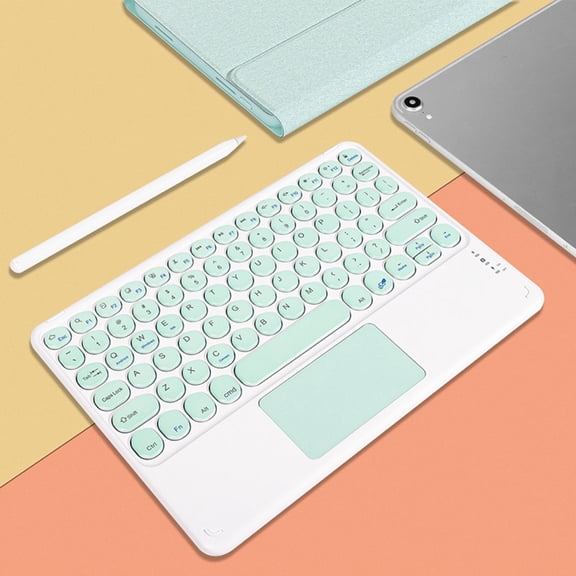 Qonioi Bluetooth Keyboard, Round Keycap Wireless Keyboard with Touchpad, Portable BT Keyboard for PC Tablet Laptop, Rechargeable Slim Design for iOS Windows Android Devices