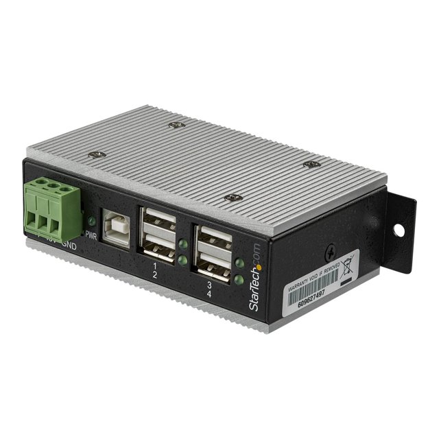 StarTech.com Concentrateur USB 2.0 à 4 Ports, Concentrateur USB-A Industriel en Métal (4x USB-A) avec ESD et Protection contre les Surtensions, Température d'Exploitation Étendue -40 à 185 F, Montage sur rail Din/mur/bureau, Concentrateur Expanseur USB - Windows/macOS/Linux (HB20A4AME) - Concentrateur - 4 x USB 2.0 - Montage sur rail Din - Alimentation CC - Conforme TAA - pour P/N : ITB20D3