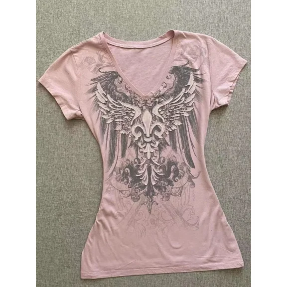 HOUZHOU Y2k Harajuku Graphic Women T-shirts Vintage Pink Gothic Printed Tshirts Short Sleeve Tees American Retro 2000s Aesthetic