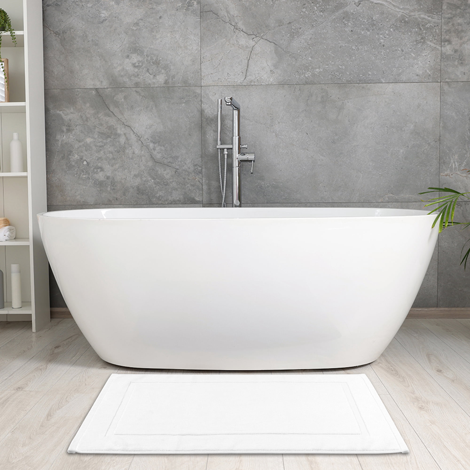Unique Bargains Towel Cotton Banded Bath Mat Reversible Step Out Soft Bath Rug Absorbent White 20" x 32"