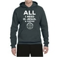 thumbnail image 2 of Wild Bobby, All I Need is Jesus & Coffee Inspirational/Christian Unisex Graphic Hoodie Sweatshirt, Charcoal, XX-Large, 2 of 6