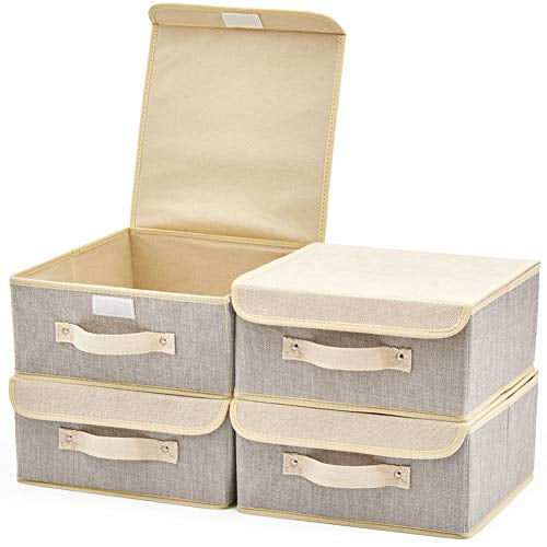 EZOWare 4pc Small Fabric Basket Storage Bins Set with Lids 10.5 x 10.5