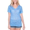 thumbnail image 2 of Kavio! Women BurnOut Vintage Wash Twisted V Neck Short Sleeve Caribbean Blue L, 2 of 2