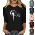 thumbnail image 1 of Chemises pour Femmes Habillées Décontractées, Chemises à Manches 3/4 pour Femmes, Tuniques à Manches Courtes Grande Taille pour Femmes, T-Shirts de Mode Bohème à Col Rond Décontracté, Hauts Amples pour Dames, 1 of 4