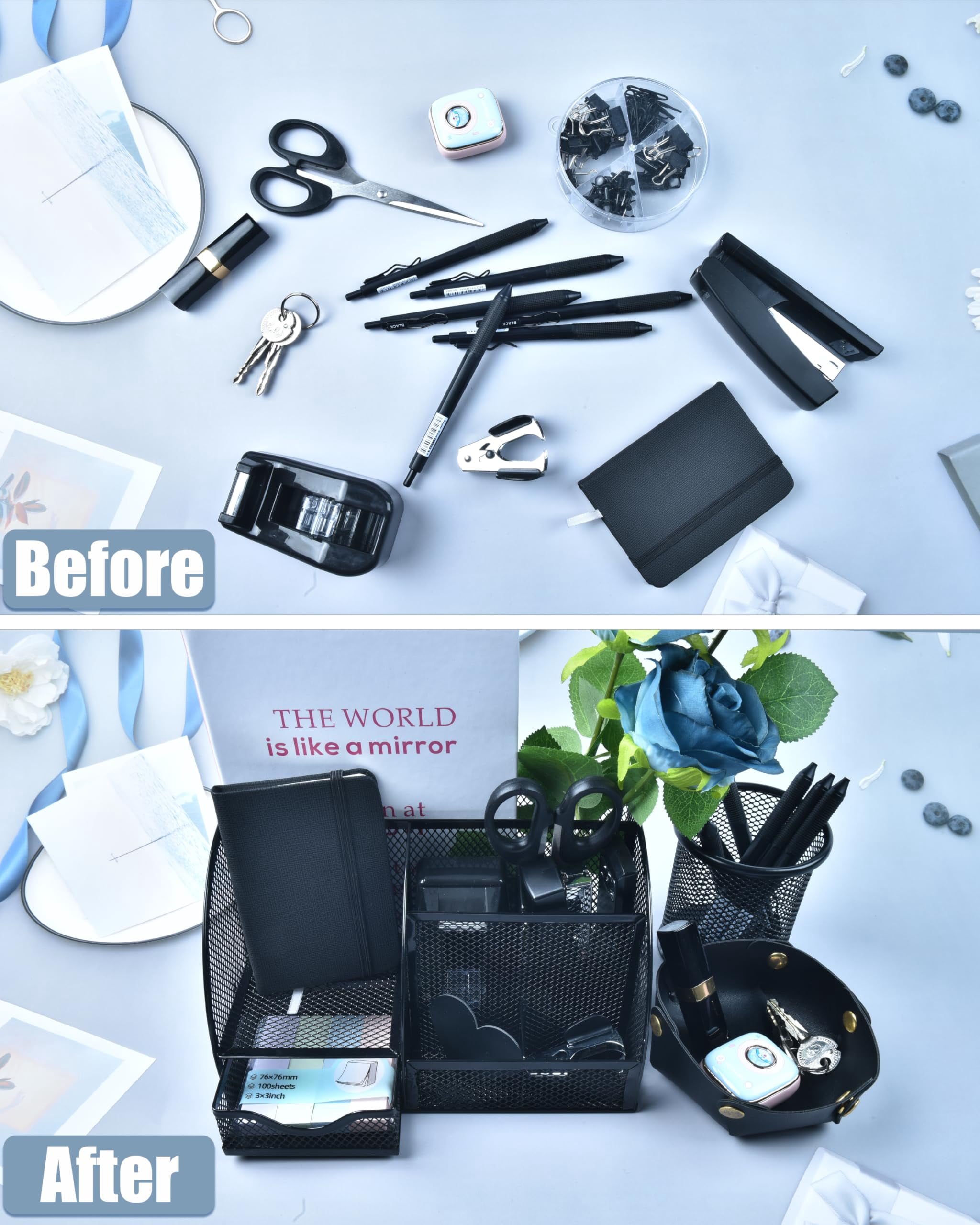 Black Desk Accessories  24pcs Office Supplies And Organizers With Tape Dispenser Stapler Staple Remover Ect Gift Box Packaging