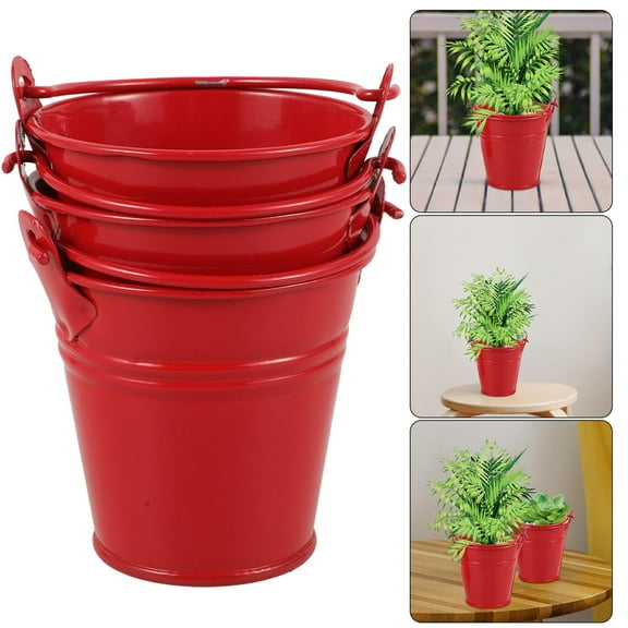Milisten 3Pcs Round Red Iron Flower Pot for Indoor Planting 6.5x6.5x5.8in