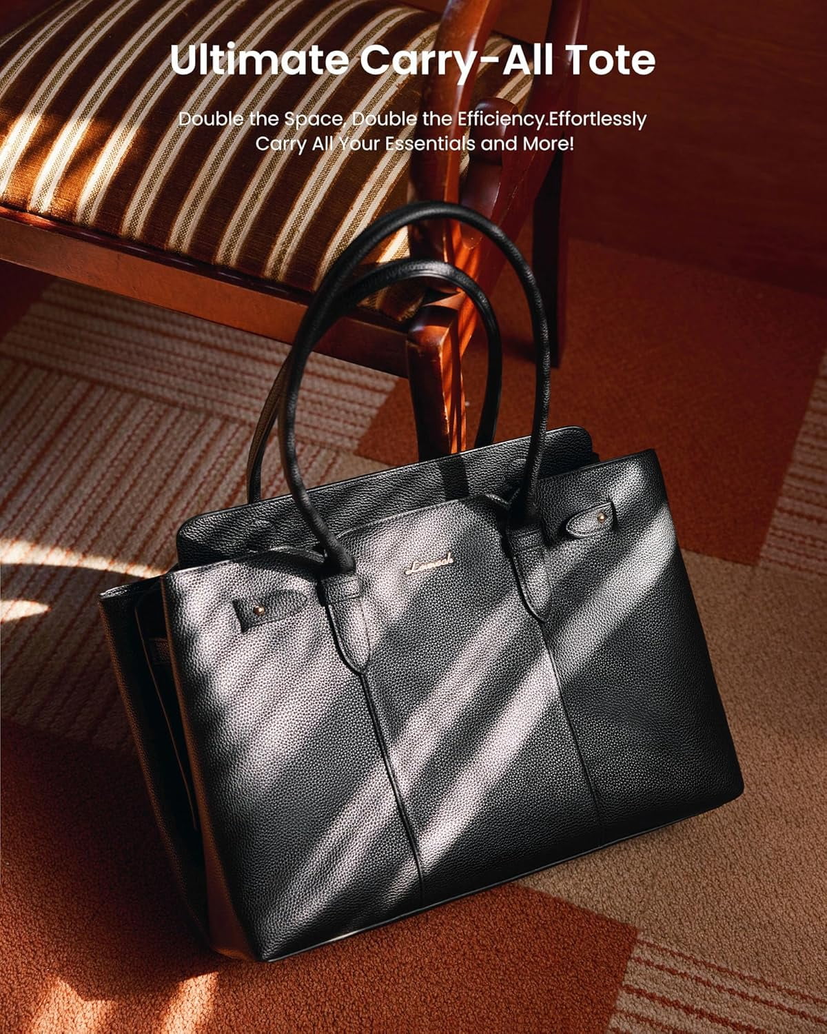 LOVEVOOK Laptop Tote Bag for Women, 15.6 Inch Waterproof Leather Computer Work Purse with Zipper for Teacher & Travel