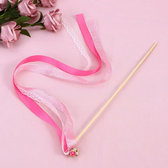 Worgeous 20Pcs Wedding Birthday Party Silk Lace Ribbon with Bells Streamers Wands Fairy Stick (Rose Red)
