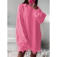 thumbnail image 4 of Women'S Oversized Solid Color Round Neck Long Sleeve Pullover Distressed Knit Sweater Top Pink M, 4 of 8