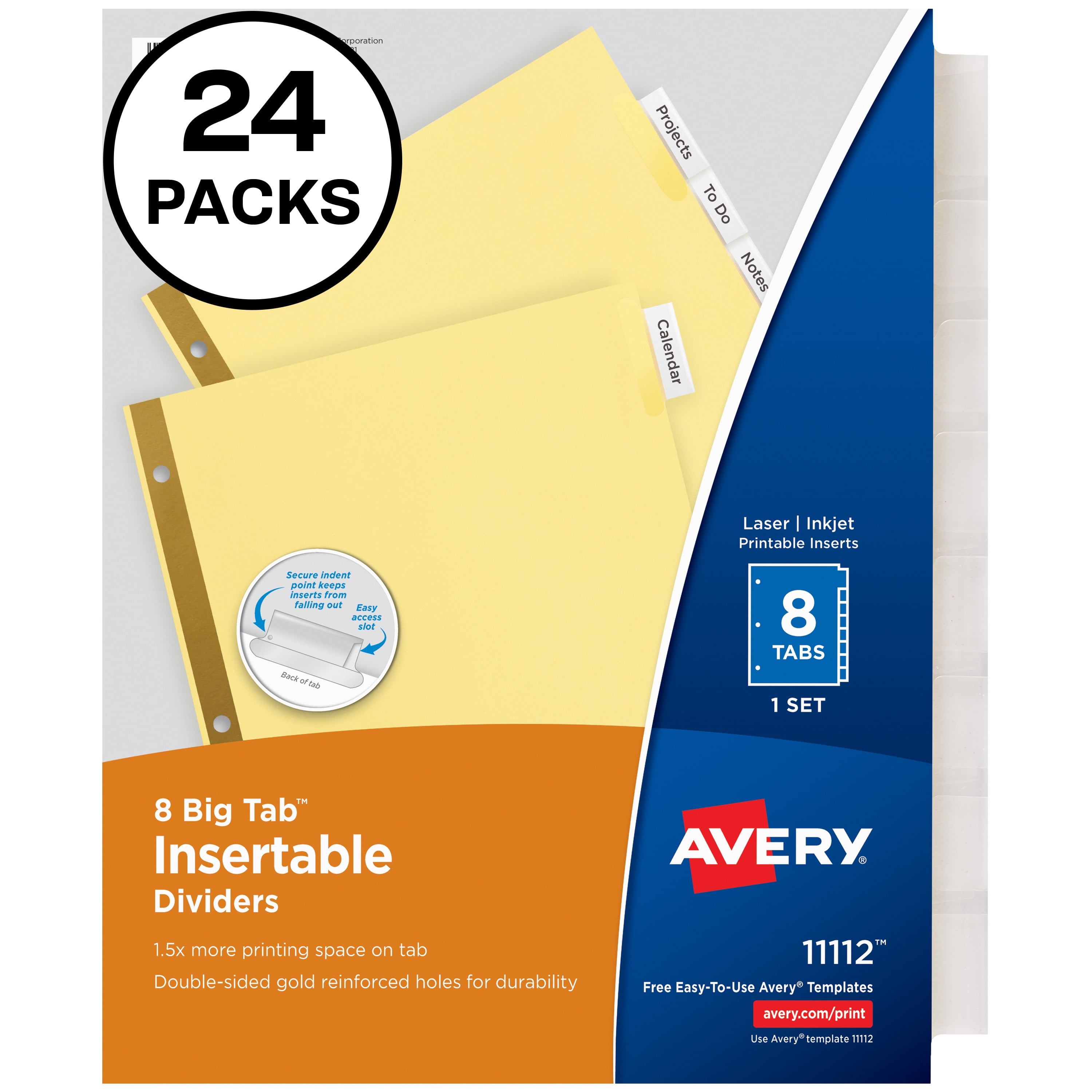 Avery 8-Tab Binder Dividers 11115 Insertable Clear Big Tabs 24 Sets 