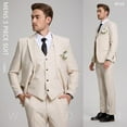 thumbnail image 2 of Lycody 3pcs Linen Mens Suit Vintage Retro Wedding Prom Suits Slim Fit Jacket Blazer Groom Tuxedos Dinner Party, 2 of 8