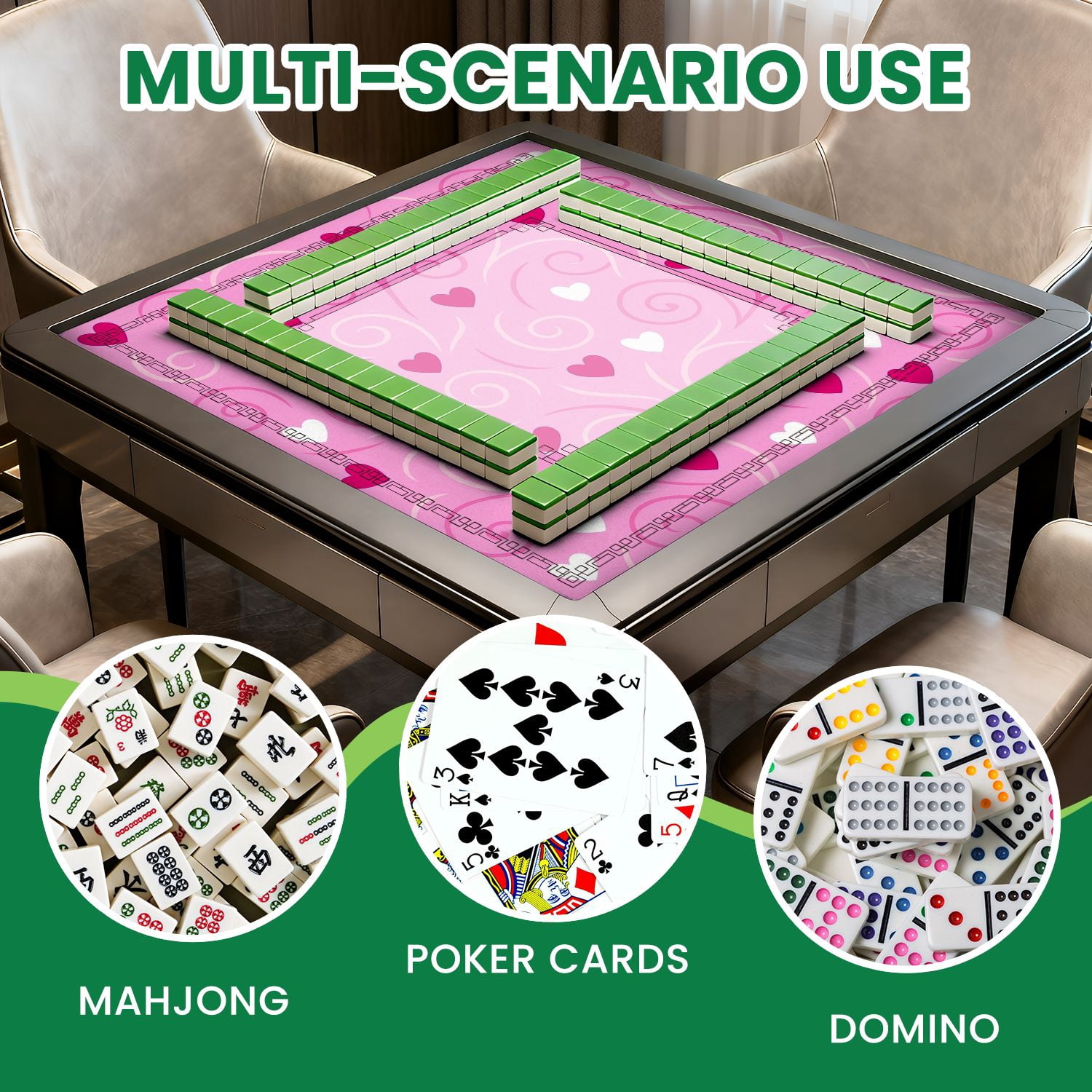 Mahjong Mat 31.5" x 31.5" Pink Swirl Red White Hearts Romantic Valentine s Design Non-Slip Noise Reduction American Mahjong Tiles Table Cover for Dominoes Poker Card Board Games Gift