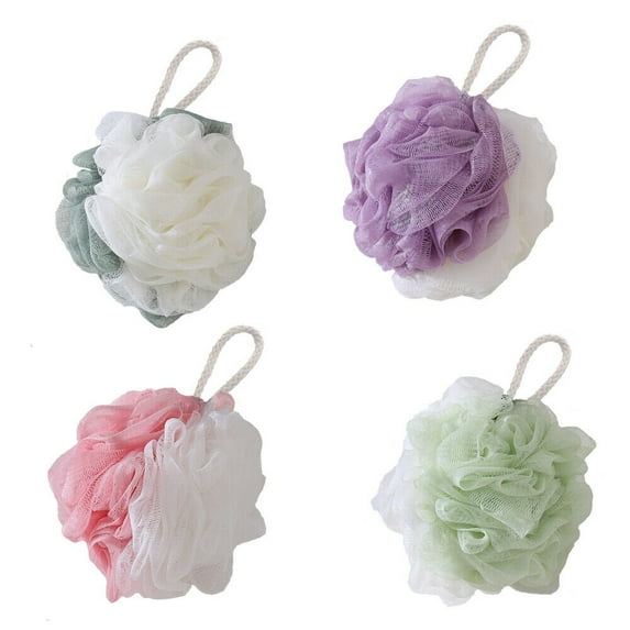 4 Pack Loofah Bath and Shower Sponge Pouf Mesh Brush Ball Body Scrubber Unisex