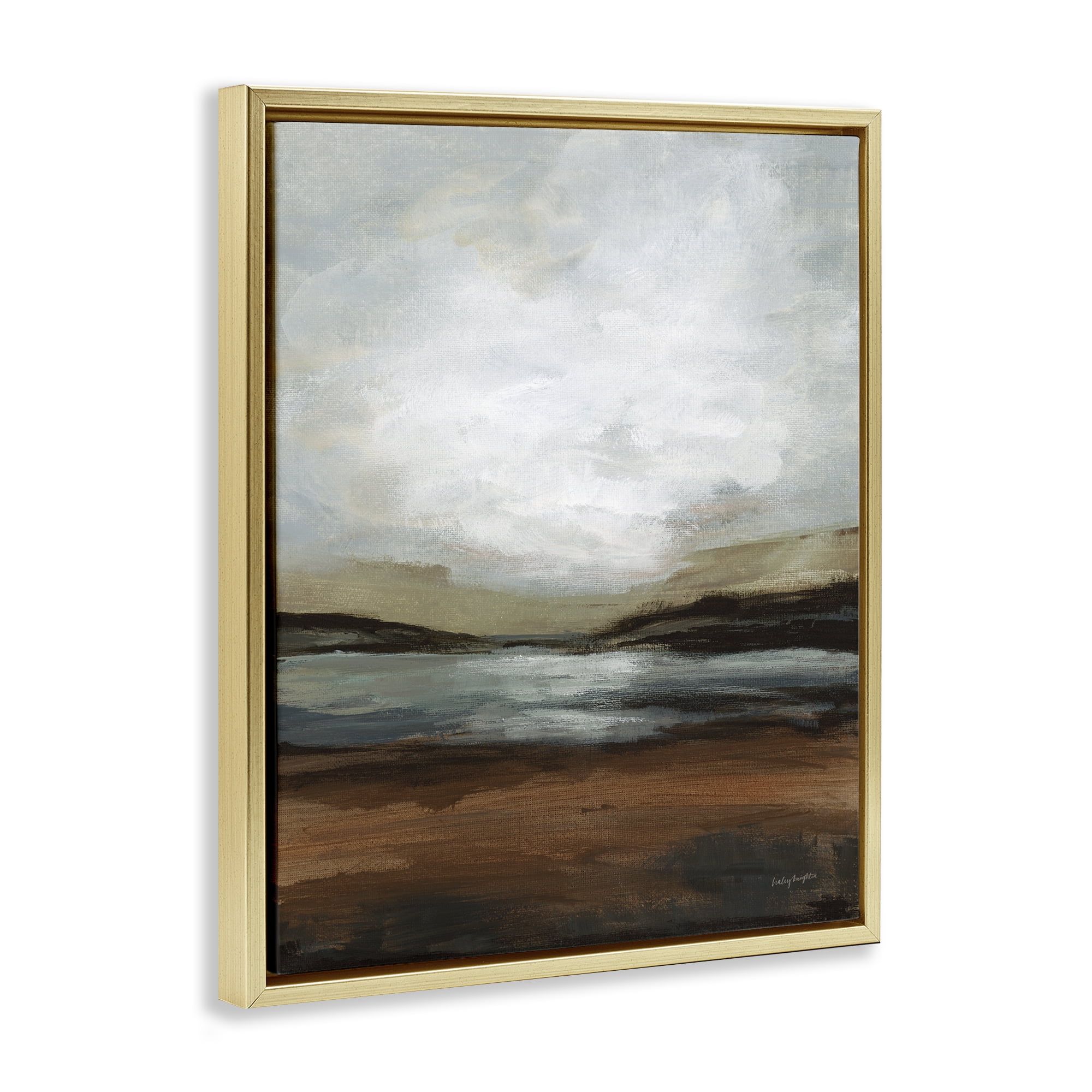 Stupell Industries Copper Creek Landscape Abstract Painting Gold Floater Framed Canvas Art Print Wall Art, 17 x 21