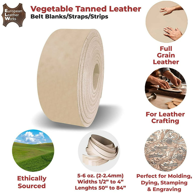 ELW Vegetable Tanned Leather Belt Blanks Strips Straps 5-6oz (2mm)  Thickness Sizes 1/2 to 4 W X 52 L,Tooling Leather, Full Grain Veg Tan  52 Length 1-1/2