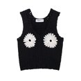 thumbnail image 3 of HH TRAF 2024 Tops cortos ajustados de calle alta para mujer, jersey negro con cuello en V sin mangas con decoración floral, chalecos de verano para mujer a la moda, 3 of 5