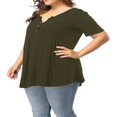 thumbnail image 3 of CHOK Chemise Henley Grande Taille pour Femmes Été Décontractée Manches Courtes Col en V Boutonnée Tunique Plissée, 3 of 8