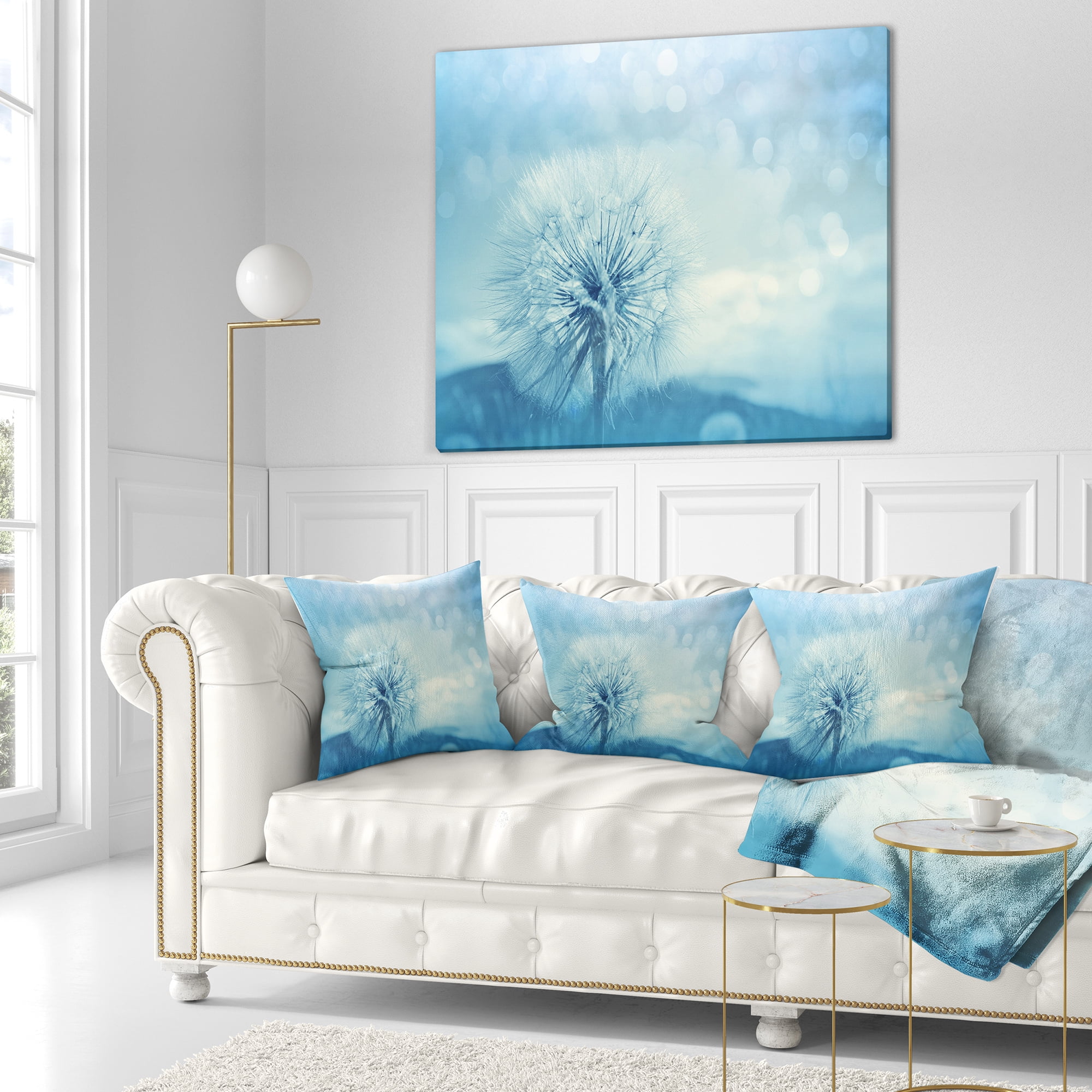Designart Close Up White Dandelion with Filter - Flower Throw Pillow - 18x18