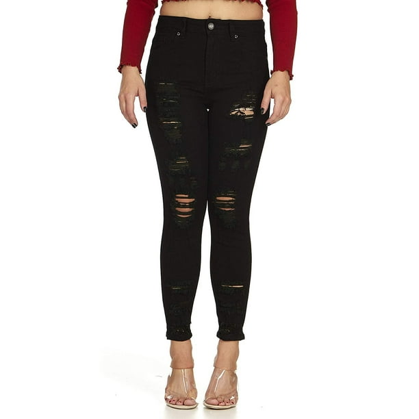 Visit The Cover Girl Store Cover Girl Women S High Waisted Cute Ripped Fray Distressed Fit Skinny Juniors Black 13 Walmart Com Walmart Com