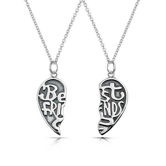 2 PCS Best Friend Forever BFF Split Broken Puzzle Heart Break Apart Pendant Necklace For Women For Teen Sterling Silver