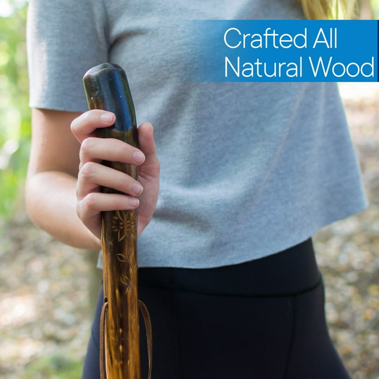 RMS Natural Wood Walking Stick - 48 inch Handcrafted Wooden Hiking Stick and Trekking Pole with Wrist Strap (Smooth Handle)