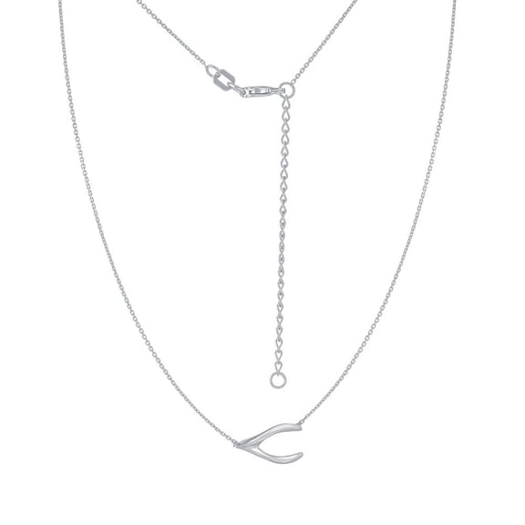 14k White Gold Side-ways Adjustable Wishbone Necklace Sparkle-Cut Cable - 2.3 Grams - 18 Inch