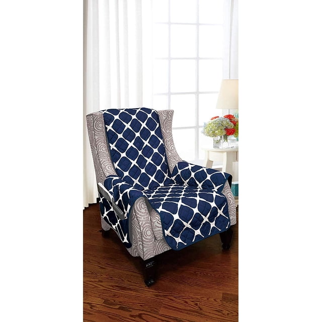Reversible Furniture Protector for Pet Dog Children, Navy Blue Wing Chair