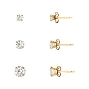 Brilliance Fine Jewelry 10kt Yellow Gold CZ Clear Diamond Stud Earrings Set, 3mm, 4mm, and 5mm