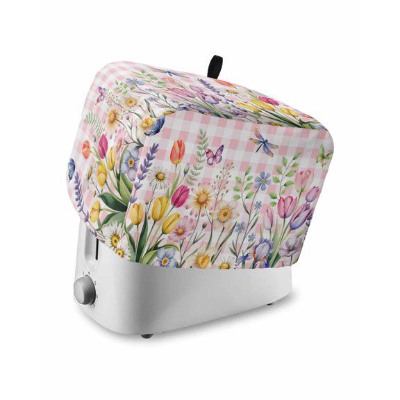 Toaster Cover 4 Slice Tulip Daisy Flowers Toaster Oven Cover with Pockets Butterfly Dragonfly Pink Buffalo Plaid Bakeware Protector Small Kitchen Appliance Dust Covers and Fingerprint Protection