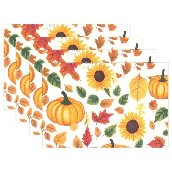 Ryvnso Placemats Set of 4 Pumpkins Fall Leaves Dining Mats Heat-Resistant Non-Slip Washable Table Mat