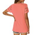 thumbnail image 4 of Camiseta informal de manga corta con cuello redondo y encaje para mujer, Tops de verano de Color puro para ir de compras y citas, 4 of 6