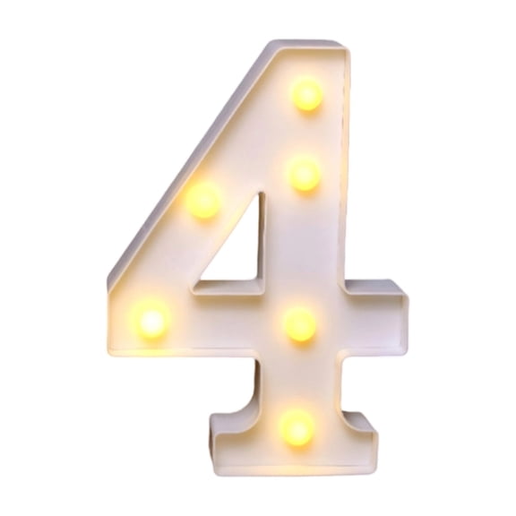Mini Light Up Number 4, Battery Powered LED Marquee Sign for Tabletop Decor, Wedding Birthday Party Night Light, 6 Inch White Desktop Keepsake Home Celebration Decoration