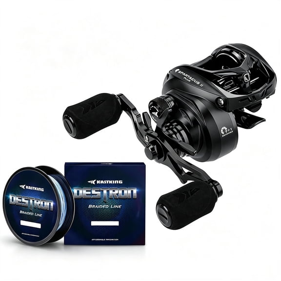 KastKing Spartacus II Plus Baitcasting Reel & Braided Fishing Line – 6oz Ultra-Light Baitcaster 7.2:1 Gear Ratio 10LB 150Yds Braid Line, Saltwater