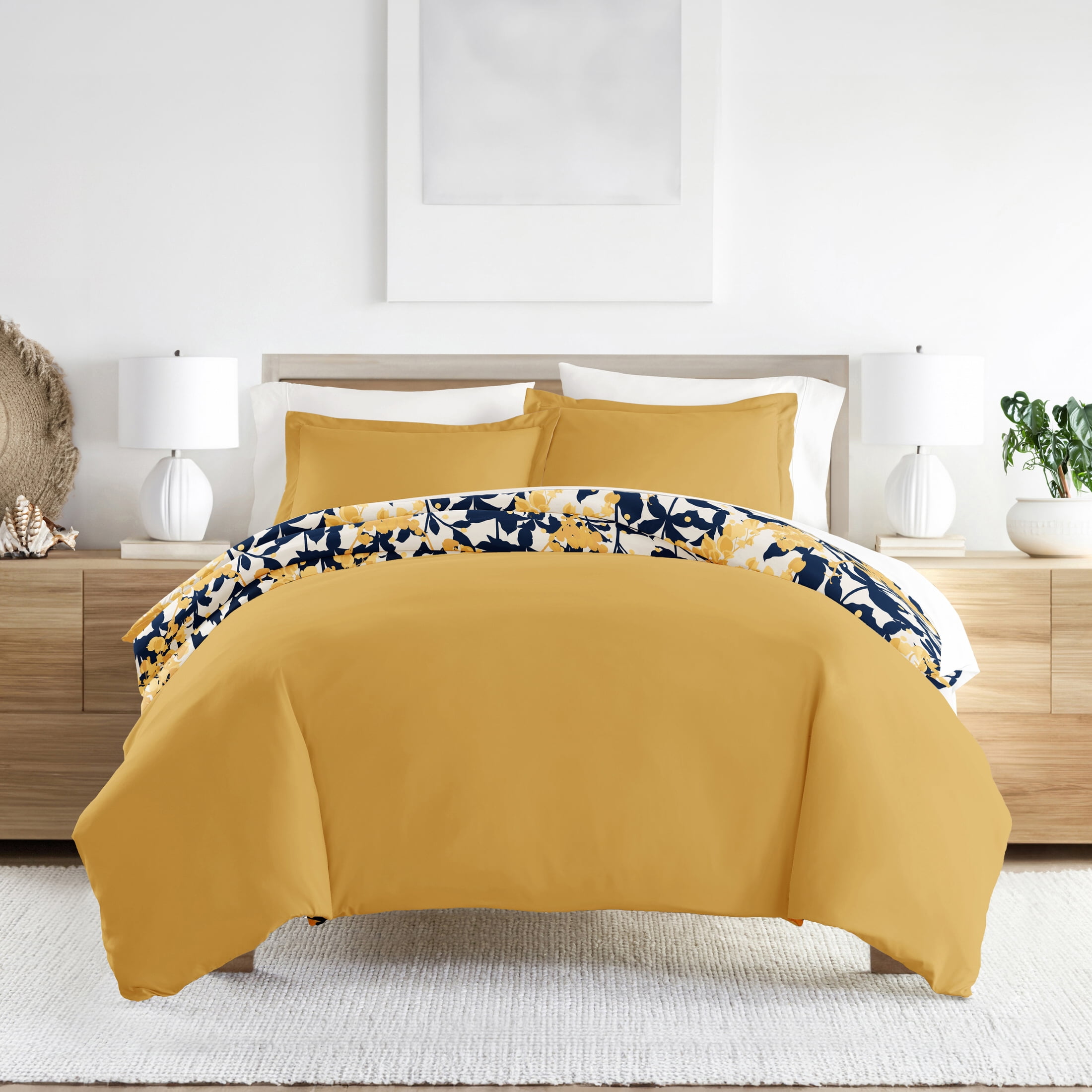 Noble Linens Yellow Boho Flower Reversible 2-Piece Duvet Cover Set, Twin/Twin XL