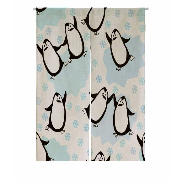 YUSDECOR Dancing Penguins Pattern Door Curtain Window Cover Home Decor Hanging Curtain Size 85x120 CM