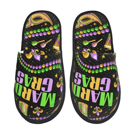 

Noikeo Mardi Gras3 Pattern Cozy Slippers Indoor for Women and Mens Fuzzy House Shoes Soft Plush Warm Slip-on Slippers-Large