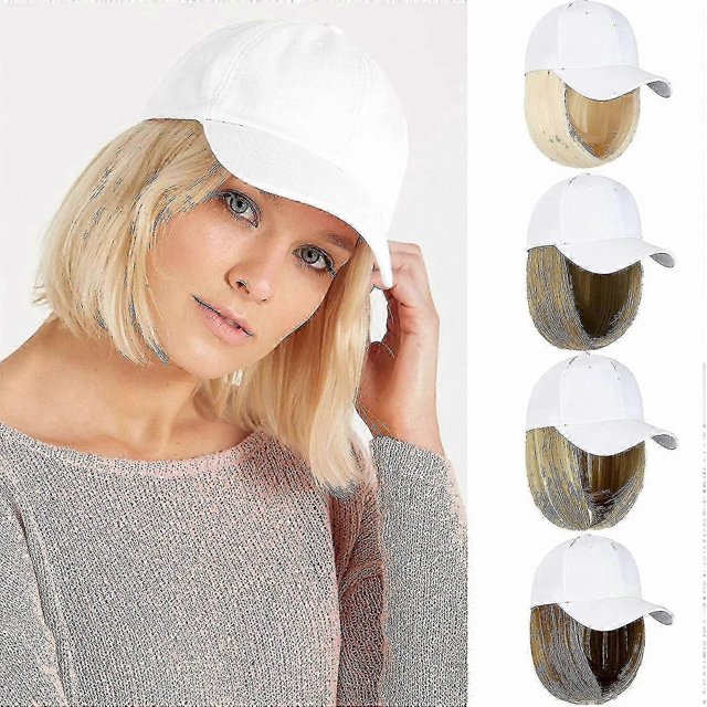 Adjustable Wig Cap with 14" Straight Bob Hairpiece for Women & Girls, Ash Blonde & Bleach Blonde Mix Synthetic Fiber Hair Accessory