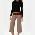 thumbnail image 7 of Nestiefly Women's Casual Wide Leg Cropped Pants Low Rise Fold Over Stretch Gaucho Pants for Summer Beach Holiday Streetwear Brown S, 7 of 7