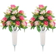 thumbnail image 6 of Rirozkan Artificial Flowers, Bucket Memorial Grave Arrangement, Red Rose Silk Bouquet, Fake Floral Spray for Headstone, All Saints Day, Holiday Decor, 6 of 6