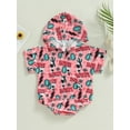 thumbnail image 2 of Bagilaanoe Newborn Baby Boy Hooded Rompers Print Short Sleeve Bodysuits 3M 6M 12M 18M Infant Casual One Piece Short Jumpsuit, 2 of 7